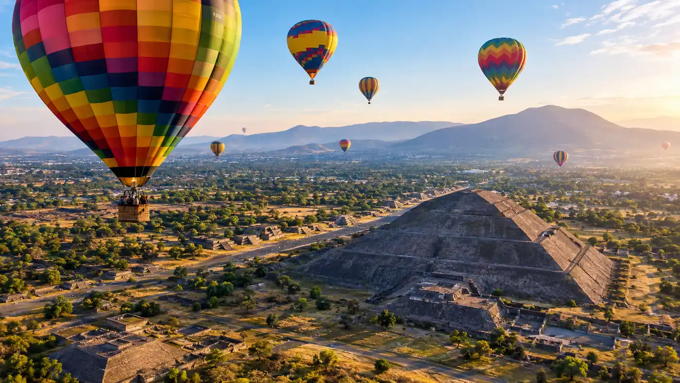 Hot Air Balloon Flight Over Teotihuacan Pyramids: Aerial Views and Guide